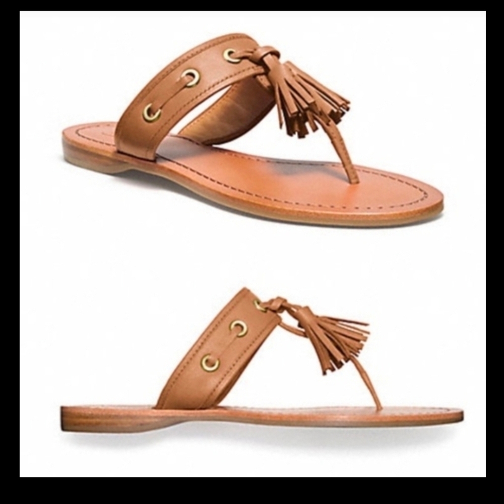 Coach Sheena Women's Tan Leather Tassel Flip Flops Sandals 7 B.